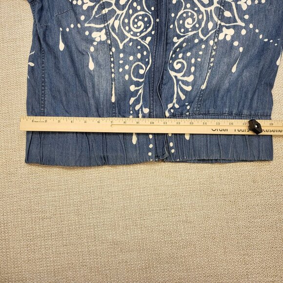 Kardashian Kollection Womens XL Denim Jacket With White Boho Print & Zipper Clos - Picture 14 of 16
